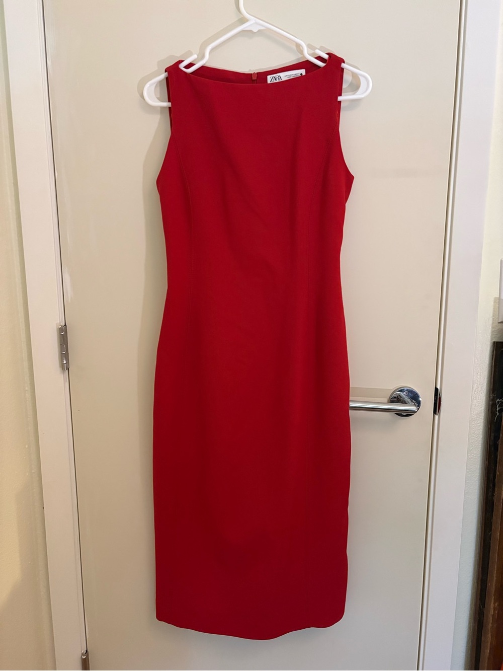 Zara Red Sleeveless Midi Sheath Dress